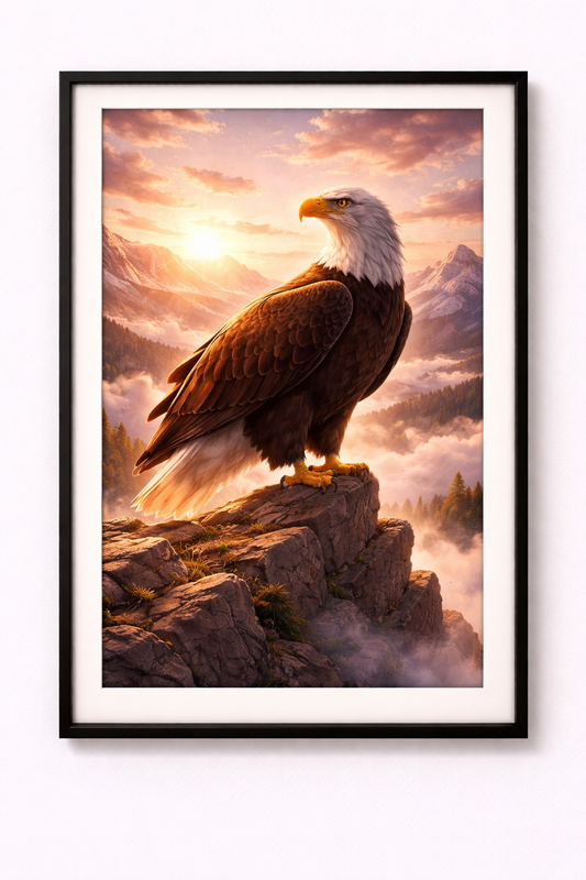 Tier Poster Adler in den Morgenbergen mit Rahmen – ästhetische Wanddeko