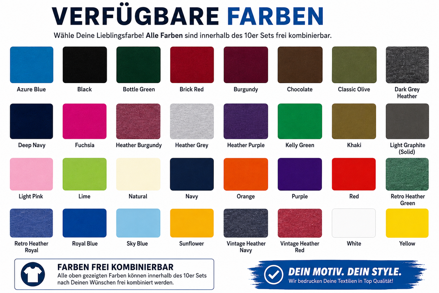 5er Set T-Shirts bedrucken – Dein Motiv. Dein Style.