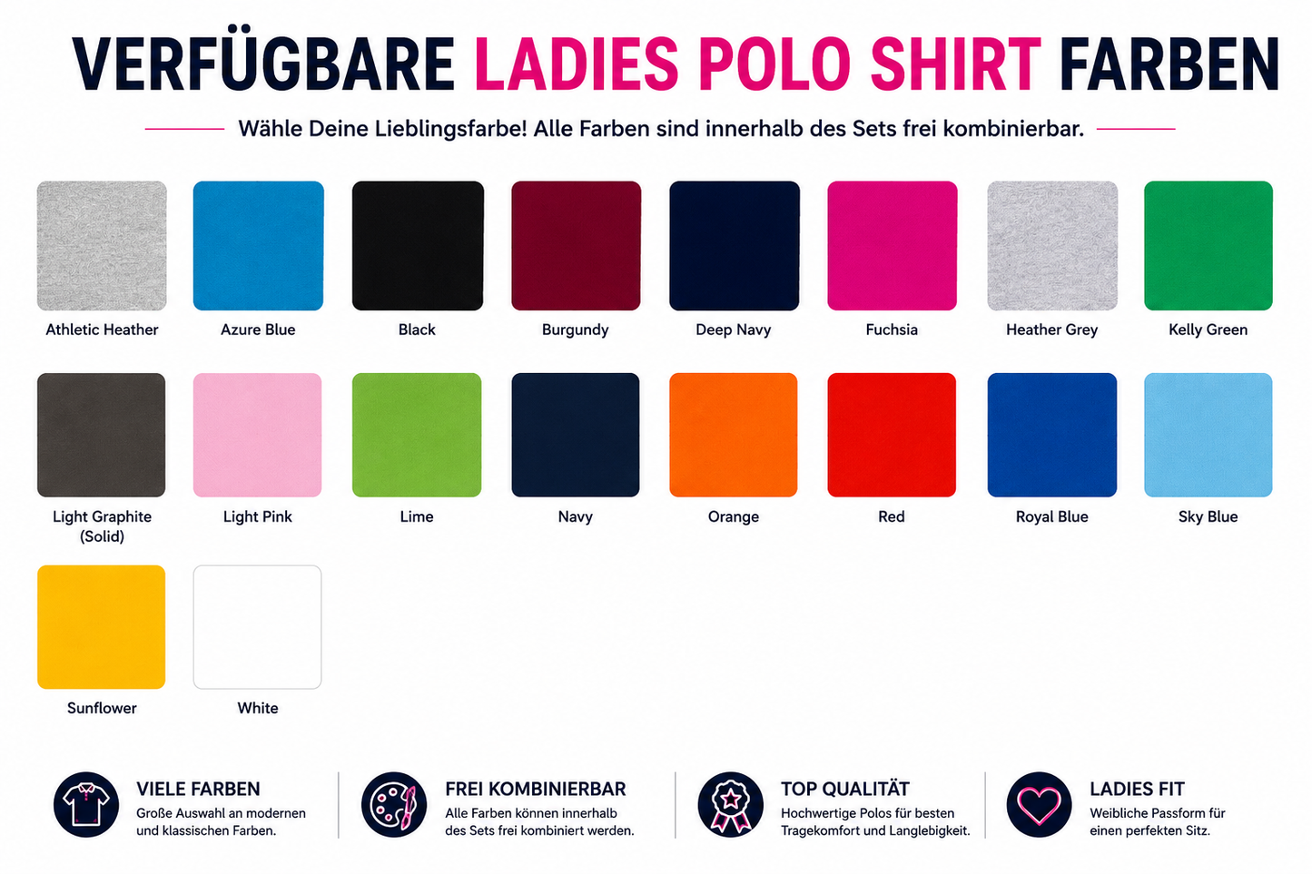 10er Set Damen Polo Shirts bedrucken – Dein Motiv. Dein Style.