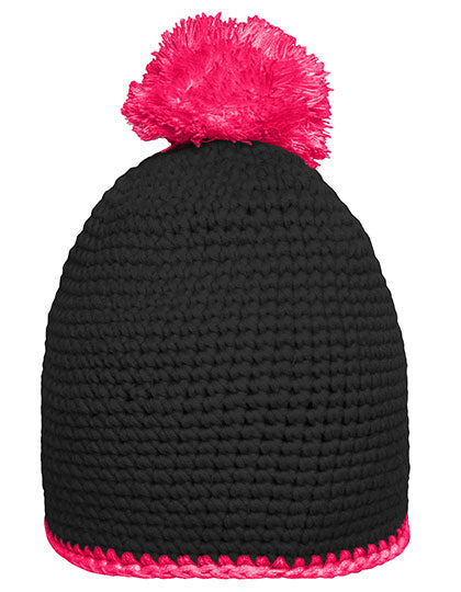 Pompon Hat With Contrast Stripe
