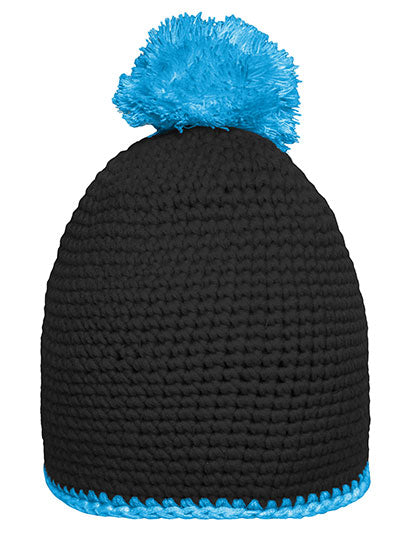 Pompon Hat With Contrast Stripe