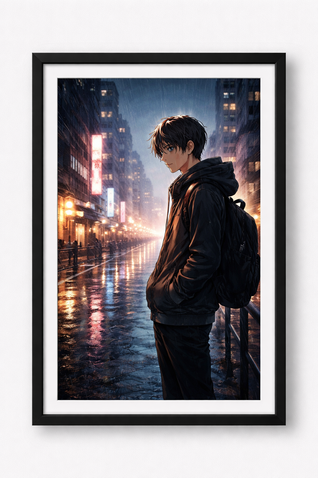 Anime Poster Regennacht mit Rahmen – ästhetische Wanddeko
