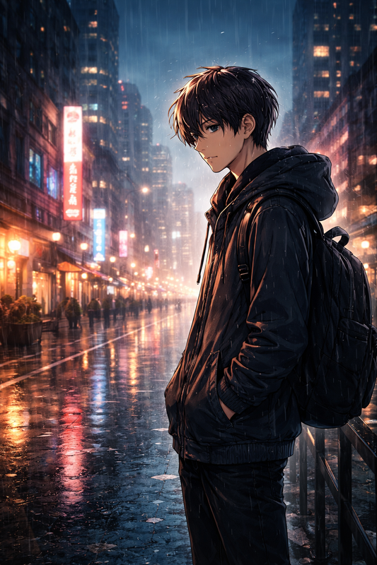 Anime Poster Regennacht mit Rahmen – ästhetische Wanddeko