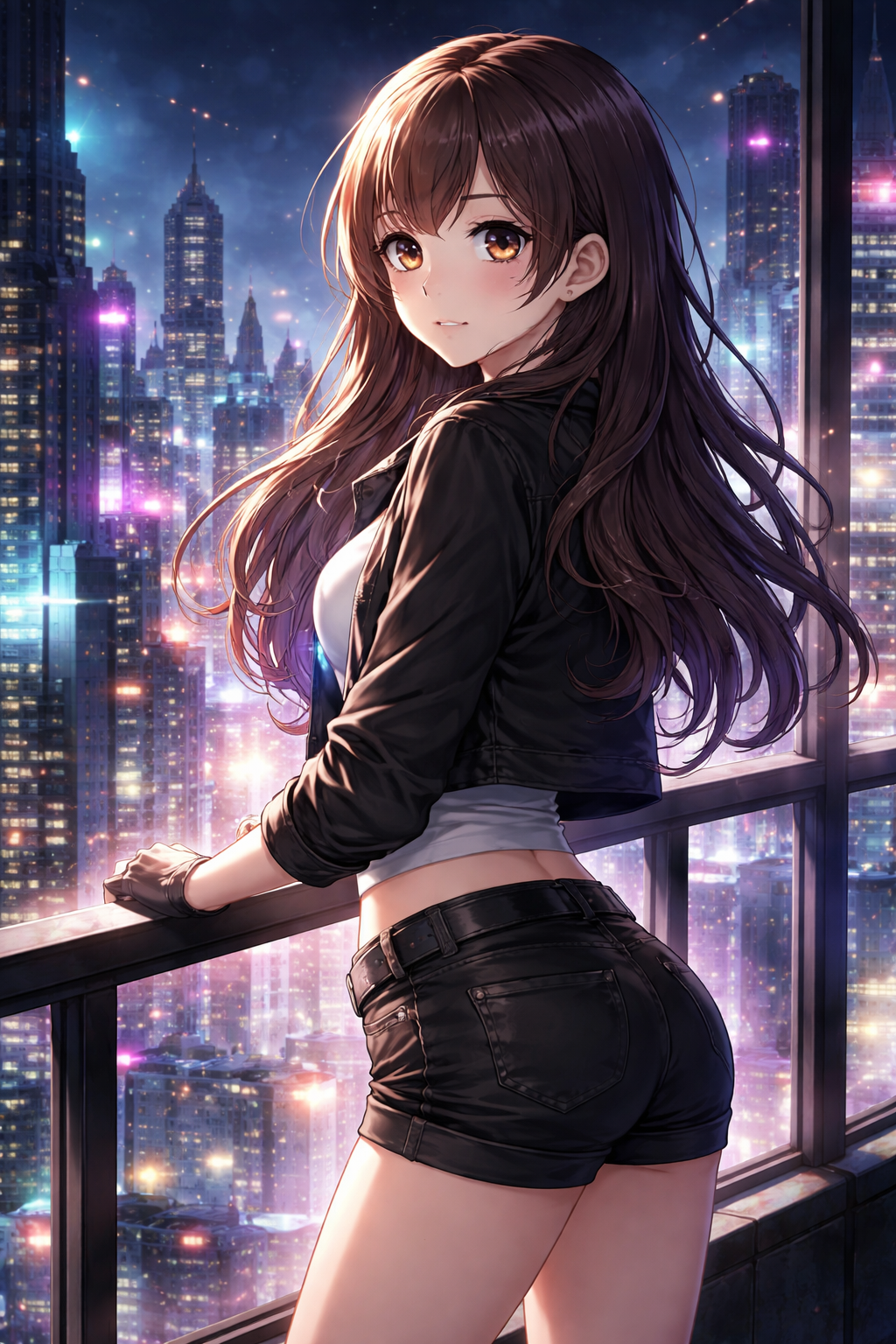 Anime Poster Blick auf die Nachtstadt mit Rahmen – ästhetische Wanddeko