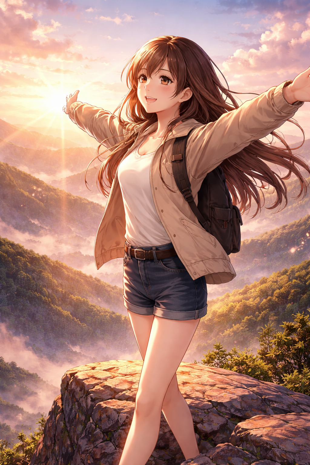 Anime Poster Freiheit am Sonnenaufgang mit Rahmen – ästhetische Wanddeko