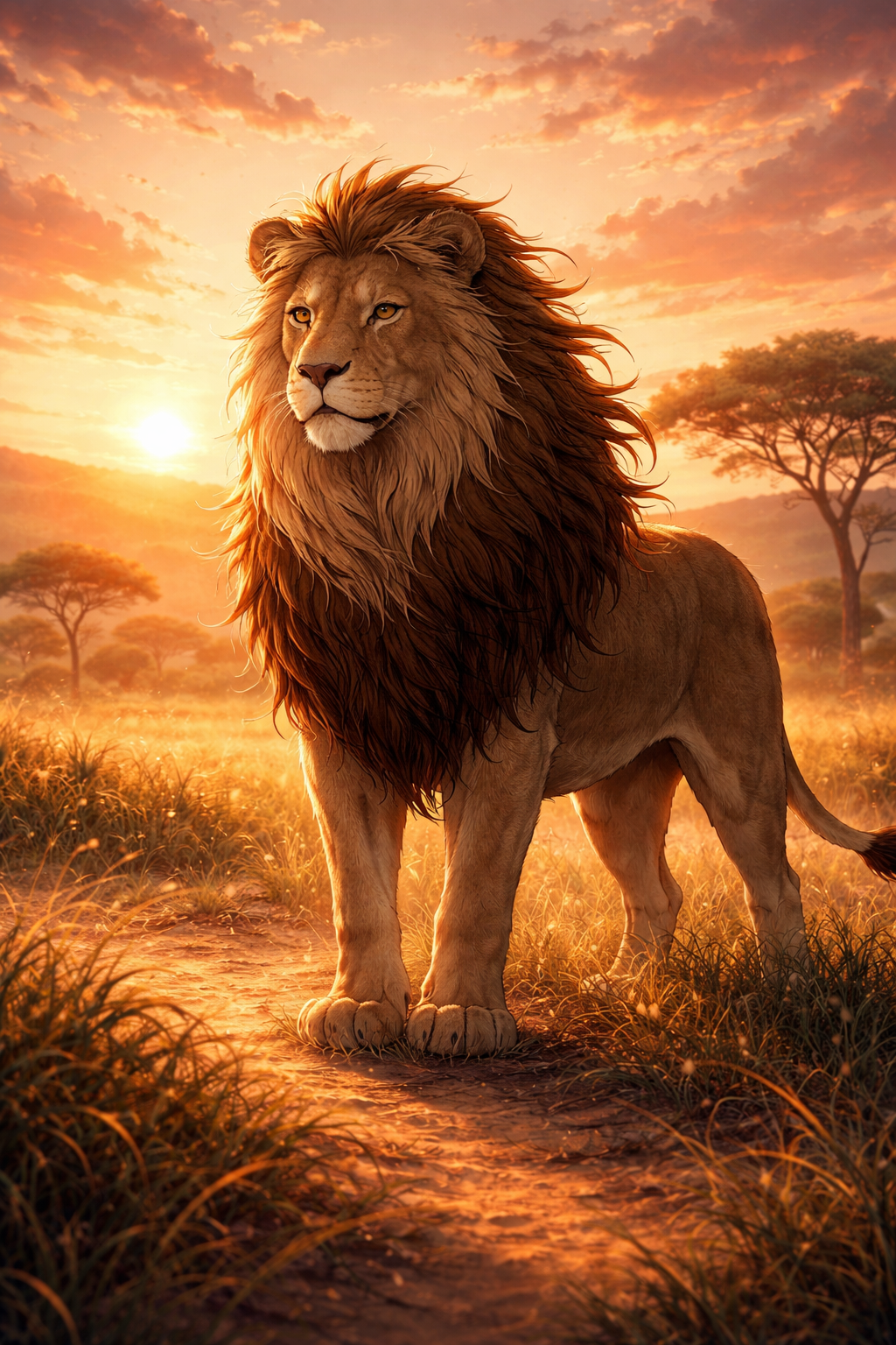 Tier Poster majestätischer Löwe im Sonnenuntergang mit Rahmen – ästhetische Wanddeko