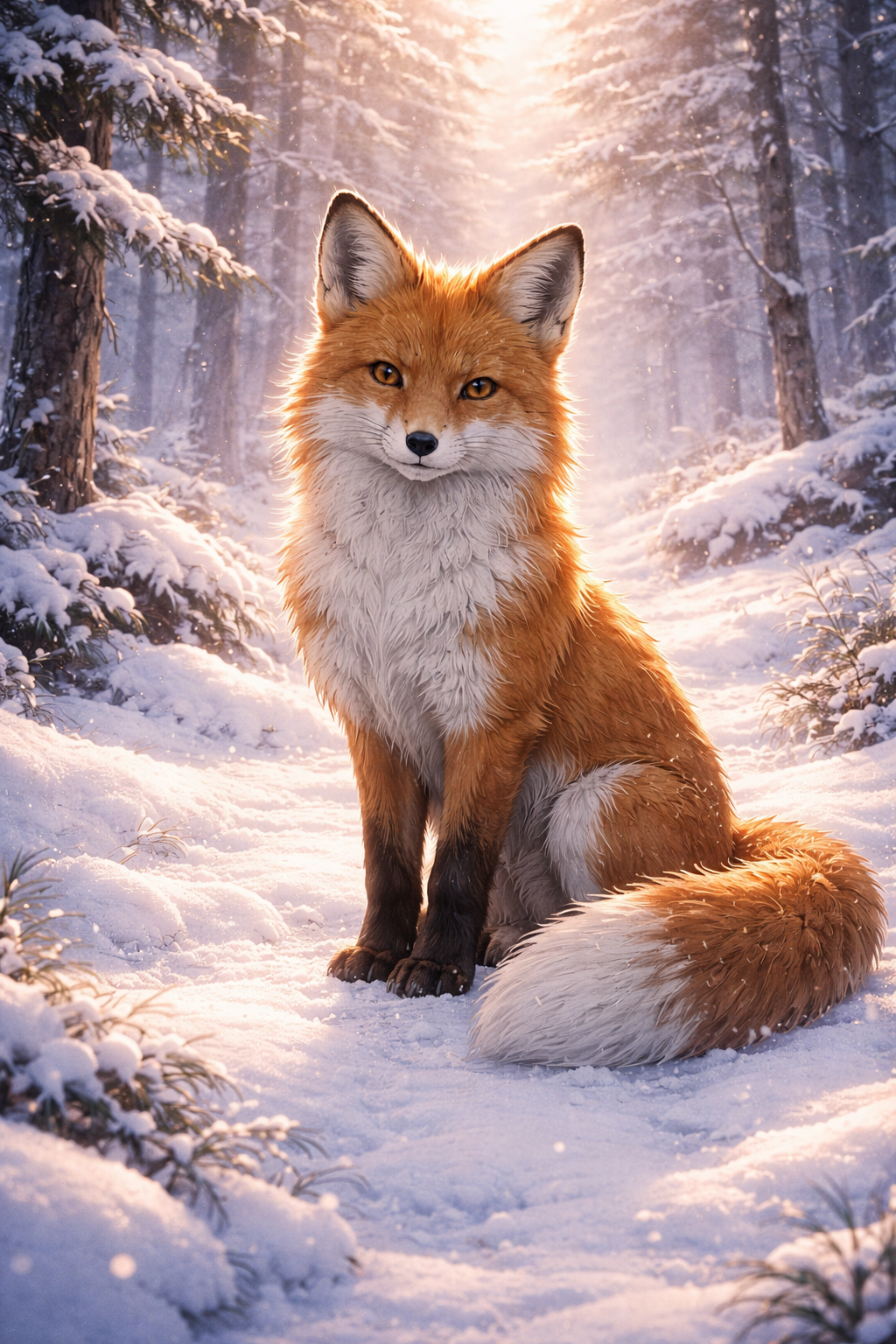 Tier Poster Fuchs im verschneiten Wald mit Rahmen – ästhetische Wanddeko