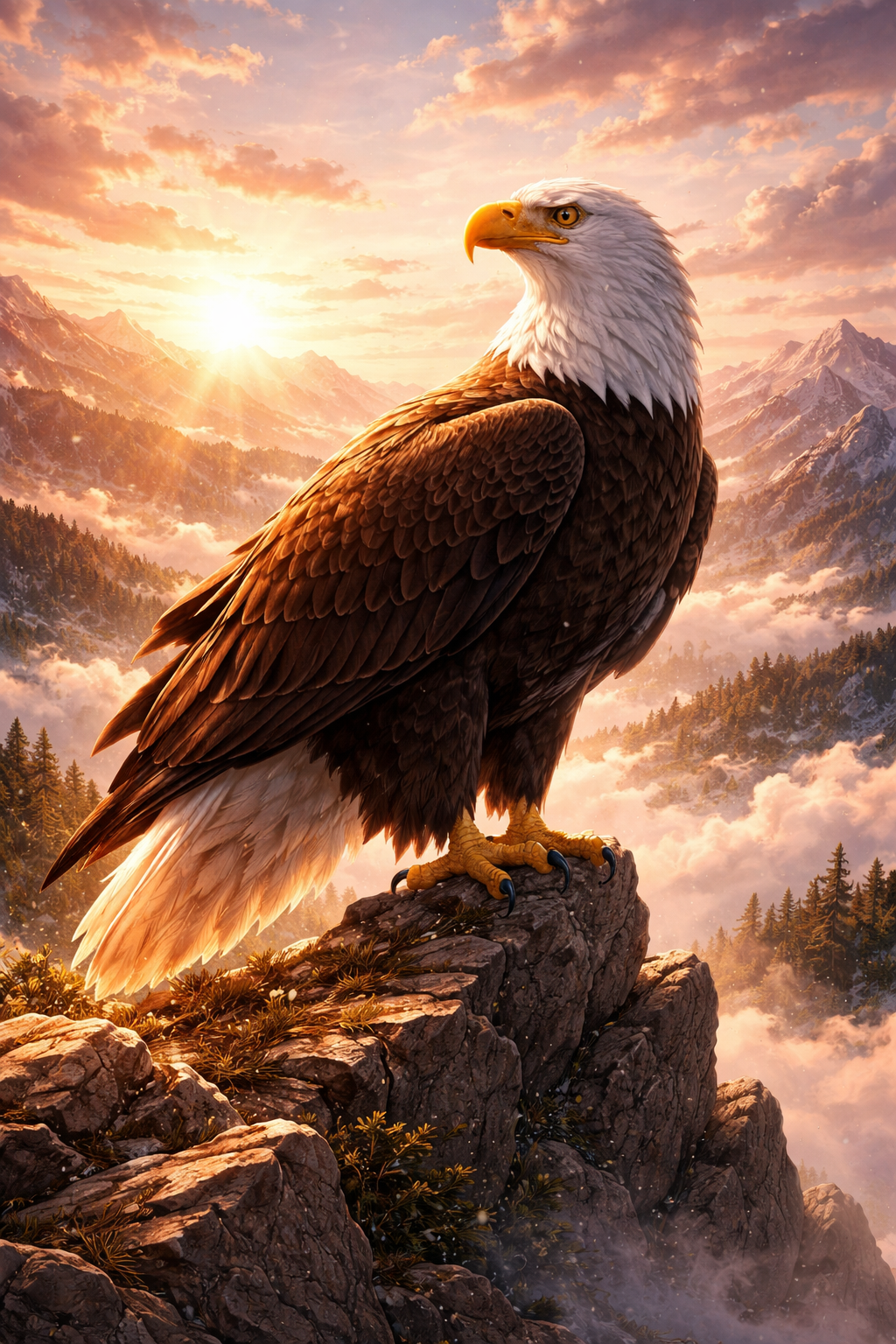 Tier Poster Adler in den Morgenbergen mit Rahmen – ästhetische Wanddeko