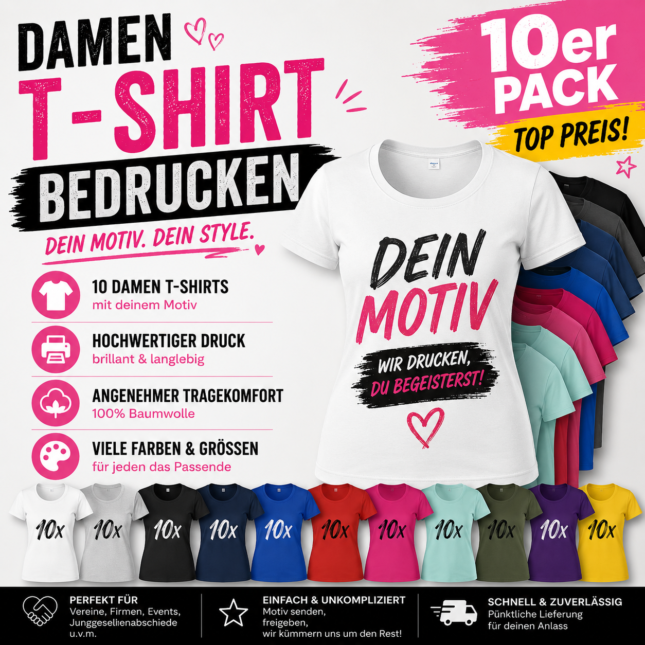 10er Set Damen T-Shirts bedrucken – Dein Motiv. Dein Style.