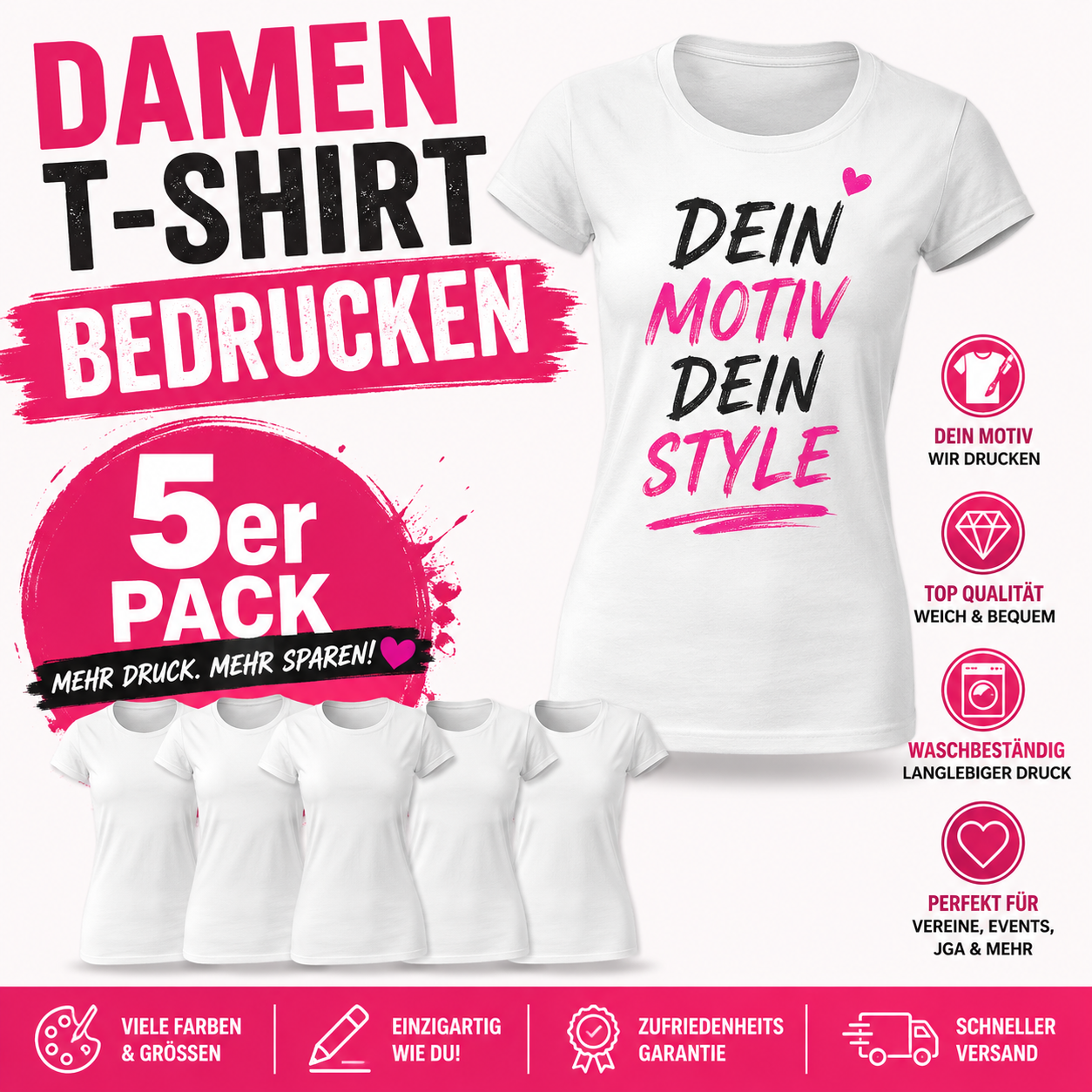 5er Set Damen T-Shirts bedrucken – Dein Motiv. Dein Style.
