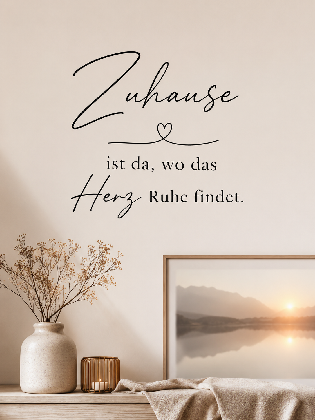Motivationsspruch - Zuhause ist da, wo das Herz Ruhe findet mit Rahmen