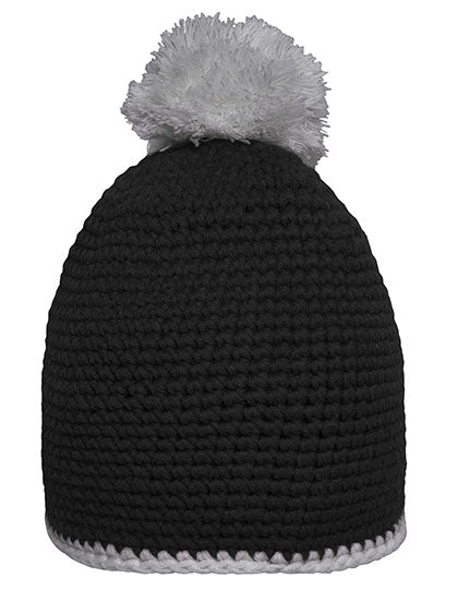 Pompon Hat With Contrast Stripe