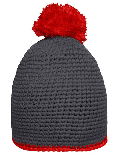 Pompon Hat With Contrast Stripe