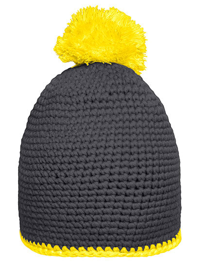 Pompon Hat With Contrast Stripe