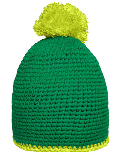 Pompon Hat With Contrast Stripe