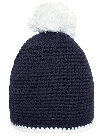 Pompon Hat With Contrast Stripe