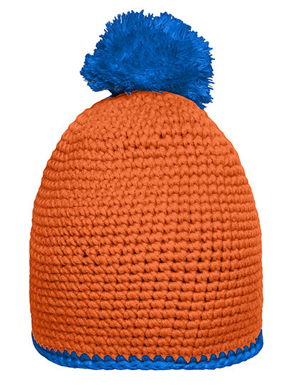 Pompon Hat With Contrast Stripe