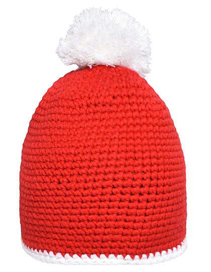 Pompon Hat With Contrast Stripe