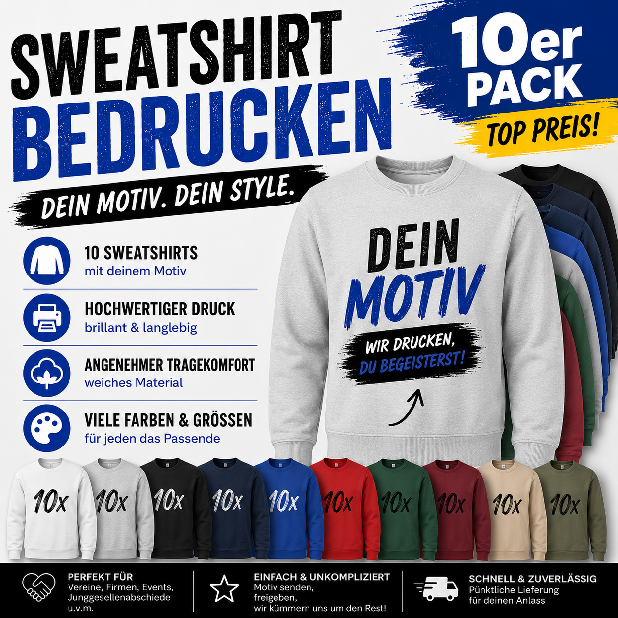 10er Set Sweatshirts bedrucken – Dein Motiv. Dein Style.