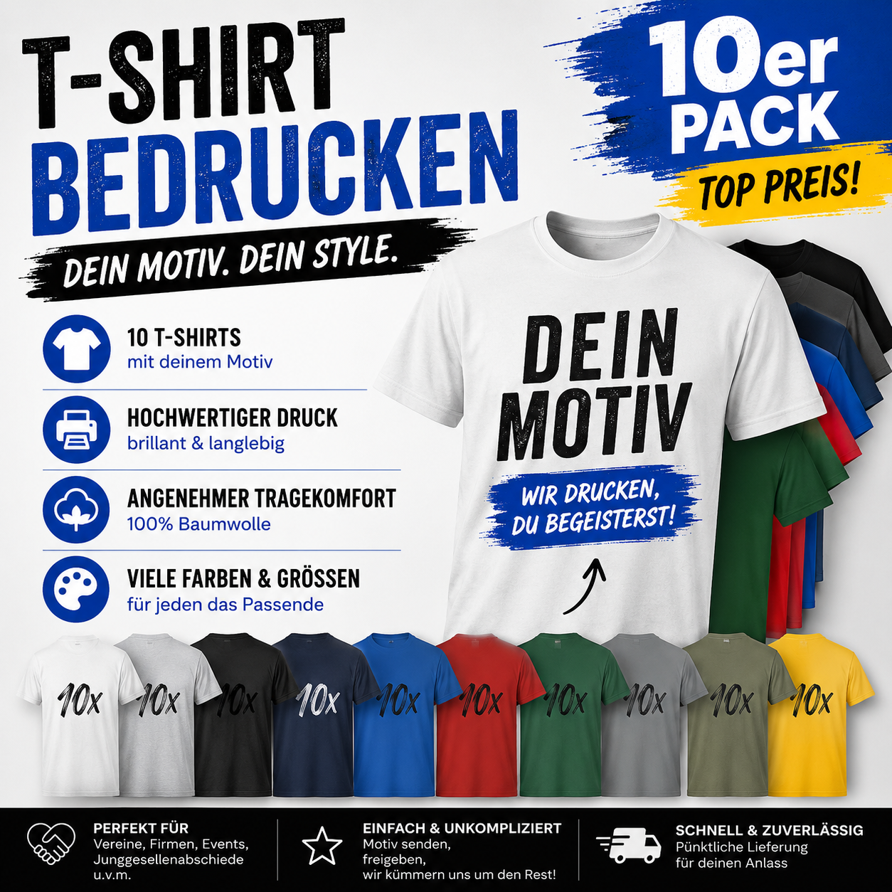 10er Set T-Shirts bedrucken – Dein Motiv. Dein Style.